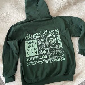 Forest Green Graphic Hoodie with Positive Quotes on Back